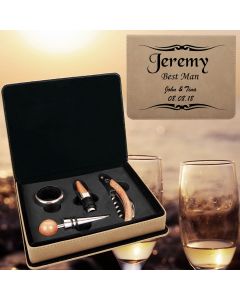 Tan Leatherette Personalized Wine Tool Set