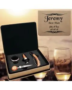 Tan Leatherette Personalized Wine Tool Set